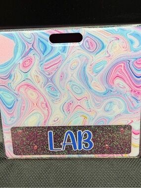 New Marble Swirl ID Badge Holder with Glitter Name Plate by Badge Buddies